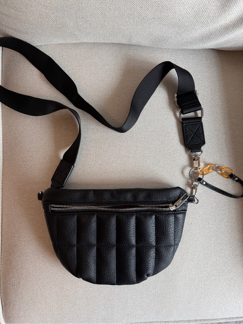 Quilted Black Crossbody Belt Bag with Adjustable Strap